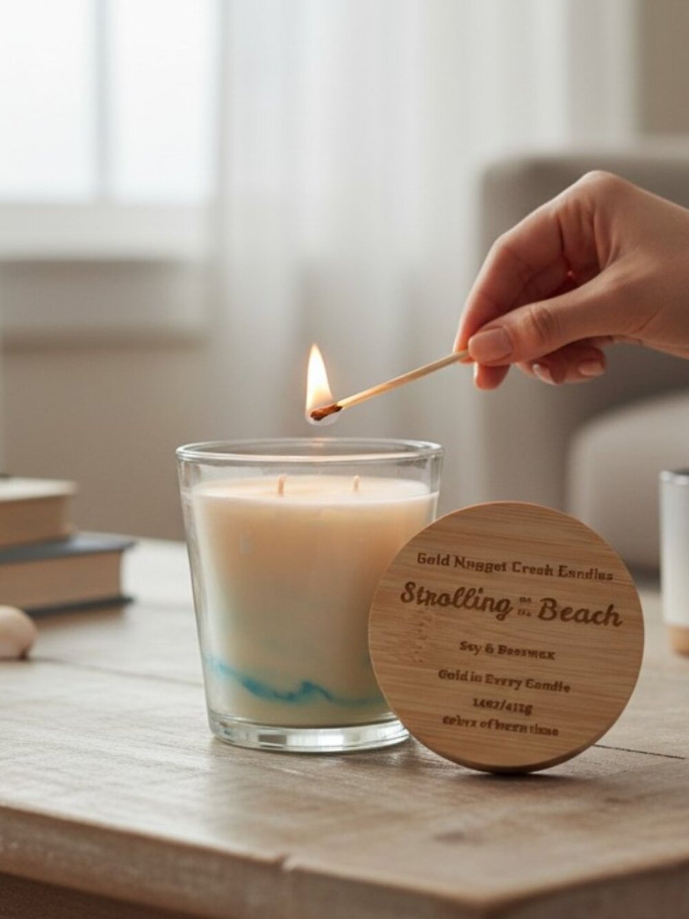 Fragrant Soy & Beeswax Candle long burning, Genuine Gold Nuggets inside